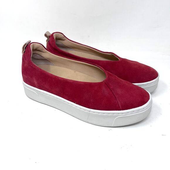Naked Feet Platform Sneaker Womens 8.5 Roman Red Suede Slip On Loafer Flat - Picture 1 of 9